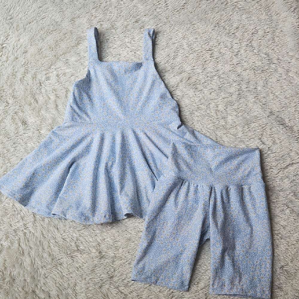 Handmade Blue Floral Peplum and Biker Shorts Set